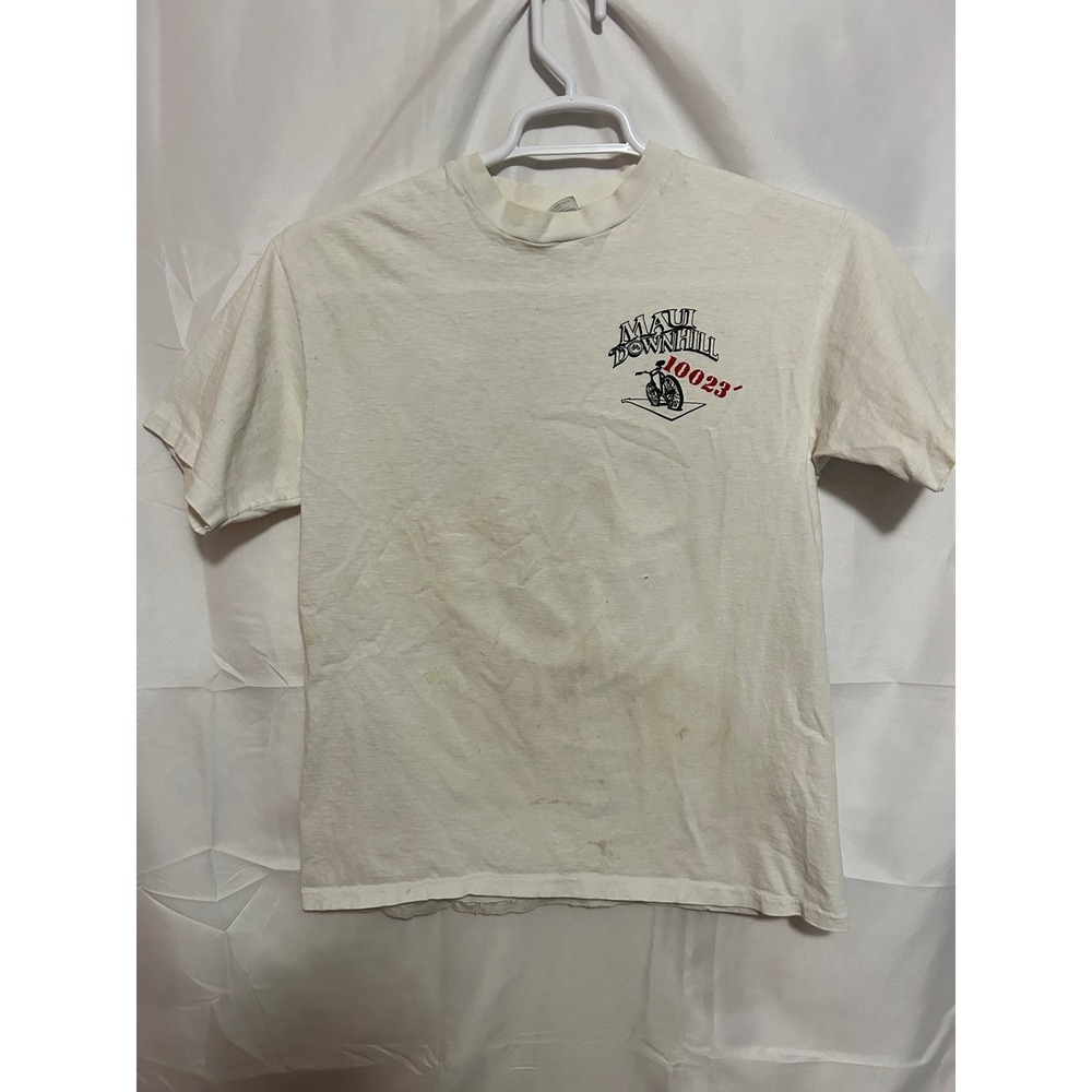 Vintage Maui Downhill 90s T Shirt‎ Hanes Beefy-T Single Stitch Hawaii Bike White